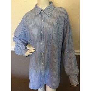 LL Bean Mens XL Long Sleeve Button Down Shirt Blue Wavy Textured Wrinkle Striped